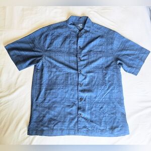 Mens L Tommy Bahama Silk BLUE button Up Top Short Sleeve
